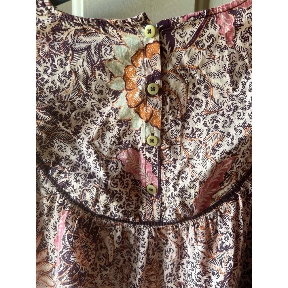 Madewell Brown Bali Blooms Yoked Puff Sleeve Blouse Top EUC M #1059